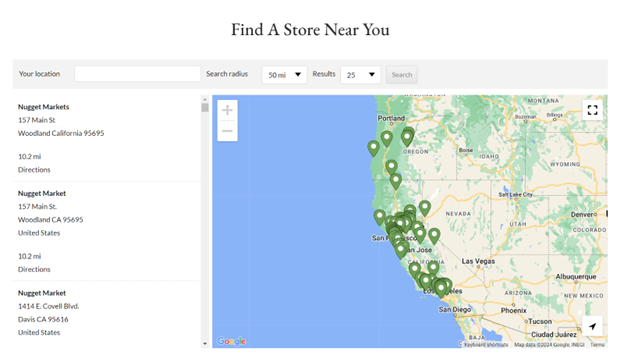 location finder for Bariani Olive Oils