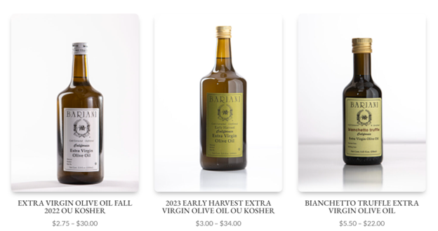 bariani olive oil product photos