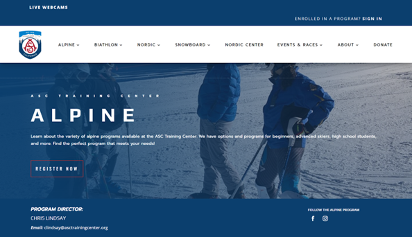 A screenshot of the Alpine Landing Page on the ASC Training Center website